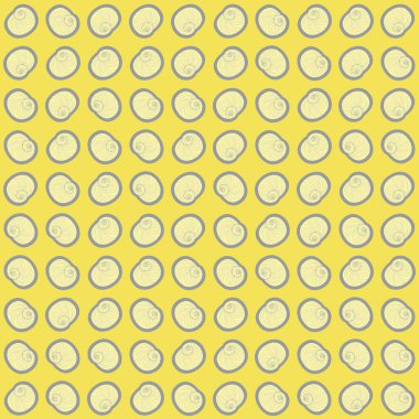 Salyangoz kabukları, sarı ve gri renkte kusursuz vektör deseni.