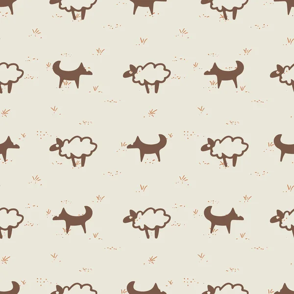 Moutons simples et chiens de berger motif sans couture — Image vectorielle