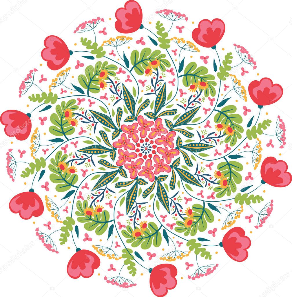 A floral mandala vector illustration with poppies