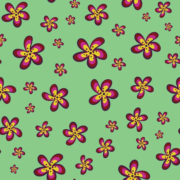 Un patrón floral alegre brillante vector sin costuras — Vector de stock
