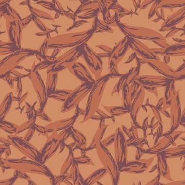 Terracotta kahverengileriyle sıcak sonbahar botanik deseni