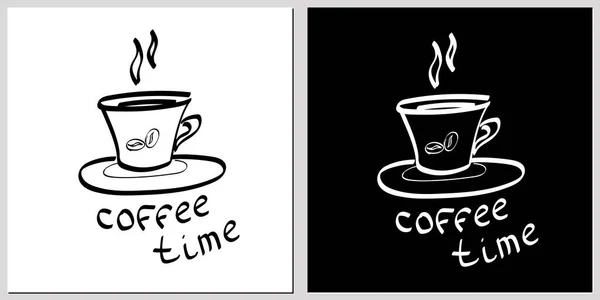 Kahve fincanı ve harf ile el çizimi vektör çizimi, beyaz ve küçük arka planda kahve fincanı seti