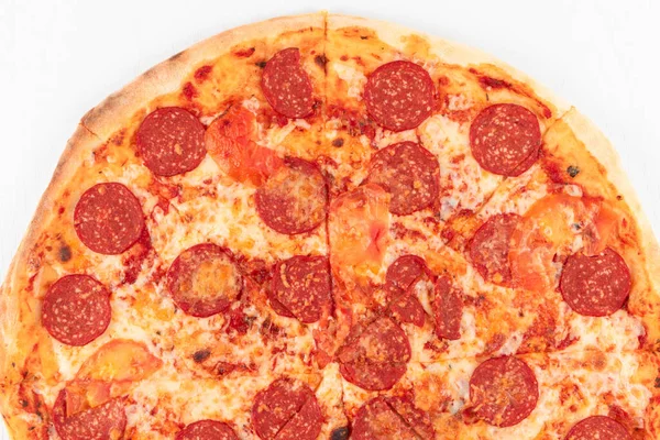 Pizza Pepperoni Italiana Quente Aromática Fresca Com Queijo Mussarela Fundo — Fotografia de Stock