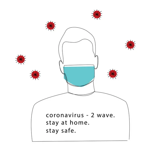 Pria Bertopeng Wajah Medis Gelombang Kedua Dari Pandemi Coronavirus Covid - Stok Vektor
