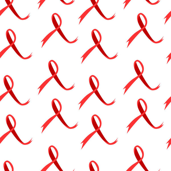 World aids day, 1 December. Red awareness ribbon. Vector flat illustration, seamless pattern