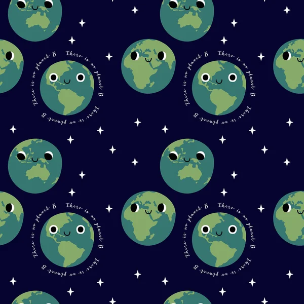 Padrão Sem Costura Com Personagens Bonitos Planeta Terra Com Rosto —  Vetores de Stock