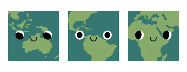 Karakter Planet Bumi Yang Lucu Dengan Wajah Tersenyum Kawaii Globe Stok Ilustrasi 