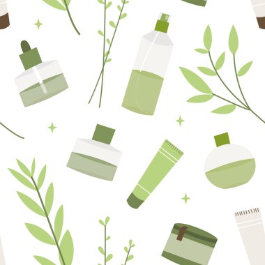 Homeopati, naturopati. Tamamlayıcı, alternatif, bütünleyici, bütünsel tıp. Doğal organik bitki. Eczacı şişesi. Vektör düz çizgi film çizimi, pürüzsüz desen