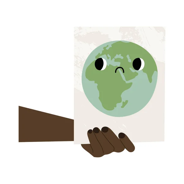 Salve Terra Pare Poluição Mãos Segurar Bandeira Ativista Com Cartaz —  Vetores de Stock