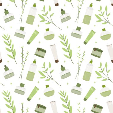 Homeopati, naturopati. Tamamlayıcı, alternatif, bütünleyici, bütünsel tıp. Doğal organik bitki. Eczacı şişesi. Vektör düz çizgi film çizimi, pürüzsüz desen