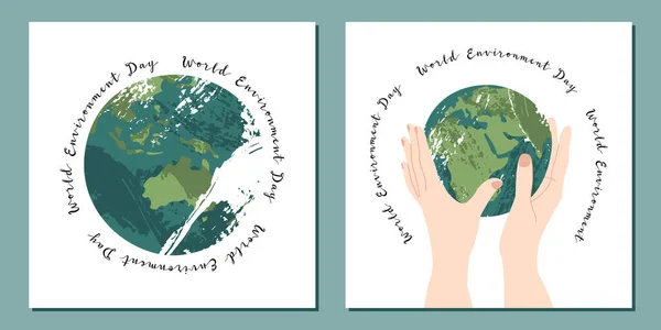 Wereldmilieudag Juni Gelukkige Moeder Aarde Dag Aarde Uur Milieubescherming Handen — Stockvector