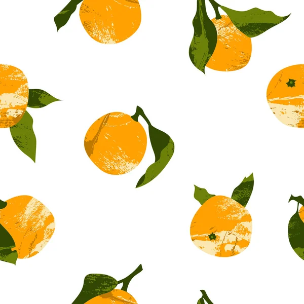 无缝隙的花纹 多汁的桂皮 新鲜的柑橘类水果 健康的有机食品 成熟的果实和叶子 Vector Flat Cartoon Botanical Illustration — 图库矢量图片