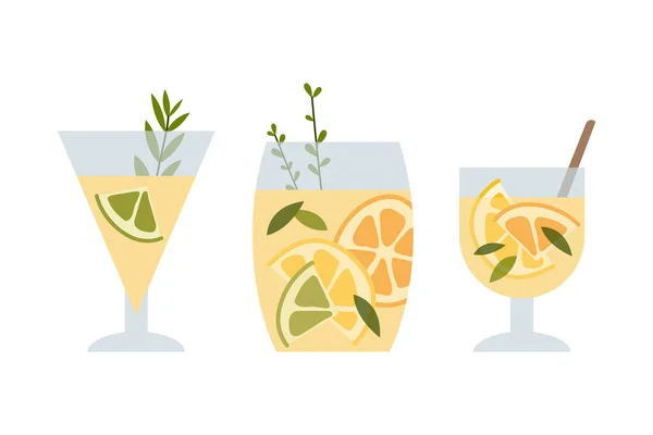 Fresh Homemade Lemonade Soda Mojito Cocktail Lemon Mint Summer Tropic — Stock Vector