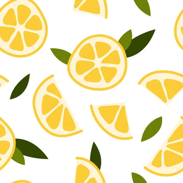 无缝隙图案 新鲜柠檬薄荷味 柠檬水 夏天水果 热带柑橘类背景 矢量平面卡通画 适用于纺织 包装纸 — 图库矢量图片