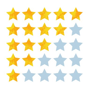 Müşteri geri bildirimi. Müşteri memnuniyeti değerlendirmesi. Altın yıldız, derecelendirme notu (1 'den 5' e kadar). Pozitif, nötr, negatif kullanıcı deneyimi. Vektör düz çizgi film illüstrasyonu