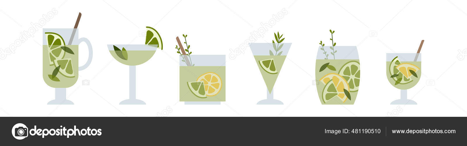 Fresh Homemade Mojito Soda Cocktail Lime Lemon Mint Summer Tropic Stock Vector Image By C Juliasuena 481190510