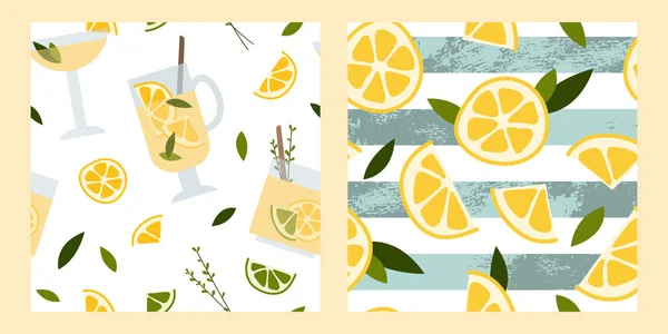 Verse Limonade Frisdrank Mojito Cocktail Sap Citroen Limoen Munt Mandarijn — Stockvector