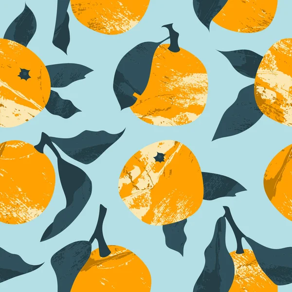 Naadloos Patroon Met Sappige Mandarijn Mandarijn Sinaasappel Clementine Verse Citrusvruchten — Stockvector