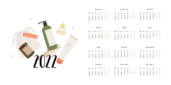 Calendario 2022 Meses Semana Comienza Lunes Planificador Eventos Organizador Diseño — Vector de stock