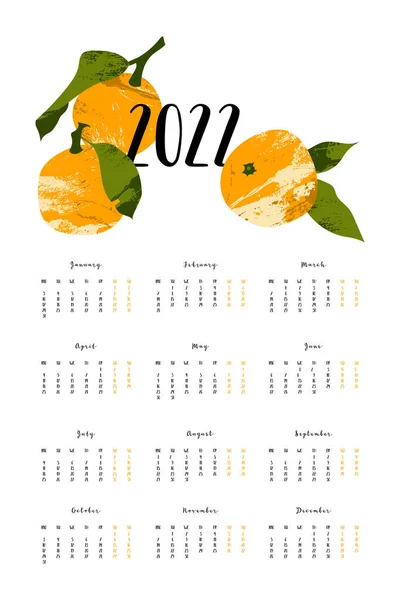 Kalender 2022 Monate Wochenstart Montag Veranstaltungsplaner Organisator Gestaltung Der Fahrpläne — Stockvektor