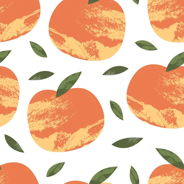 Naadloos Patroon Met Leuke Appel Mandarijn Mandarijn Oranje Fruit Citrus — Stockvector