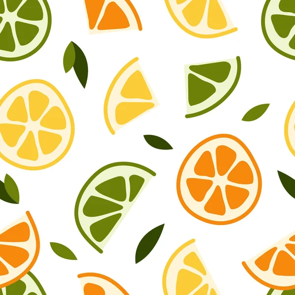 Patrón Sin Costuras Con Limón Fresco Menta Lima Mandarina Naranja — Vector de stock