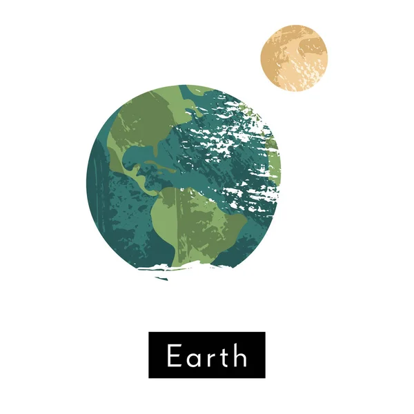 地球だ 衛星月 太陽系 宇宙物体 天文学 天体物理学 ベクトルフラット漫画イラスト — ストックベクタ