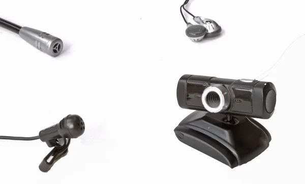 Microfone miniatura, webcam e fones de ouvido i — Fotografia de Stock