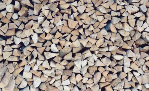 Sawed Firewood Stacked Flat Woodpile Background — Stock Photo, Image