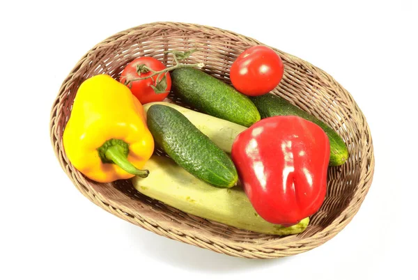 Tomatoes Cucumbers Zucchini Bell Peppers Yellow Red — Stock Photo, Image