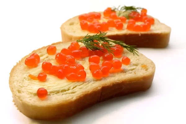 Sandwiches with red caviar for two — Stock Photo, Image