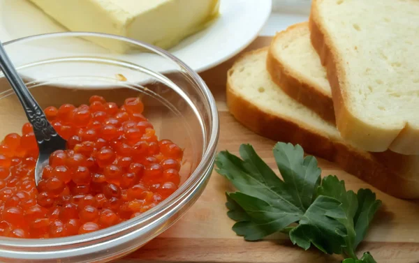 Food sandwich with red caviar — Stock Photo, Image