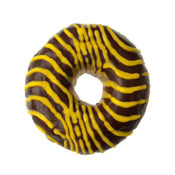 Amerikanischer Donut mit Schekolade und gelben Streifen auf weißem Hintergrund — Stockfoto