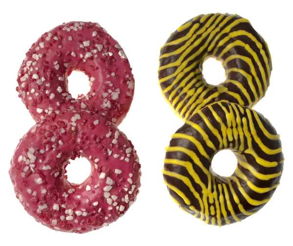 Quatro Apetitosos Donuts Americanos Sobre Fundo Branco Isolado — Fotografia de Stock