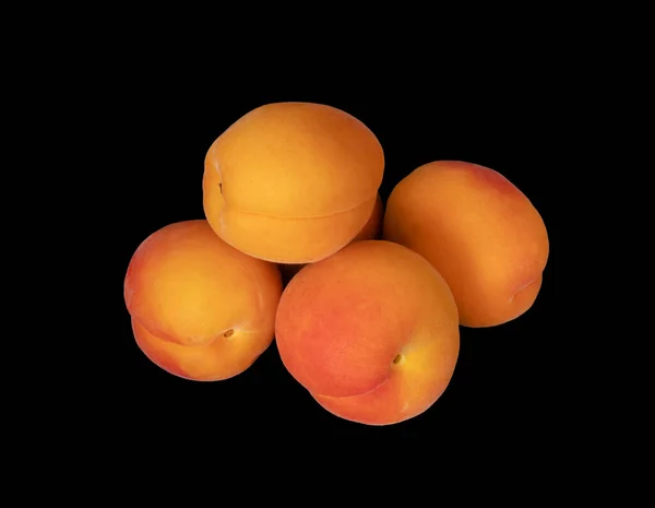 Bunch Ripe Apricot Fruits Black Background Isolated — Photo