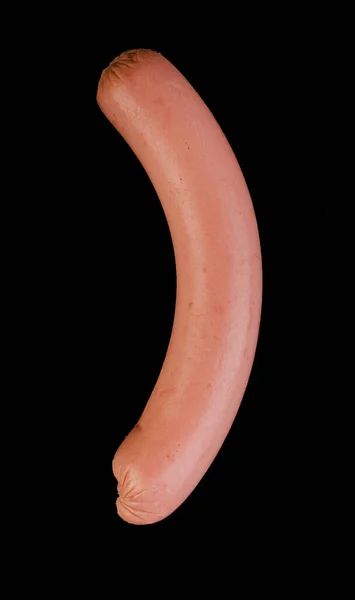 One Boiled Sausage Located Black Background Isolation — Foto Stock