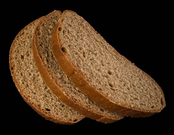 Three Slices Dark Bread Black Background Isolation — Fotografia de Stock