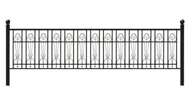 Metal sütunlu metal çit, beyaz zemin izole edilmiş.