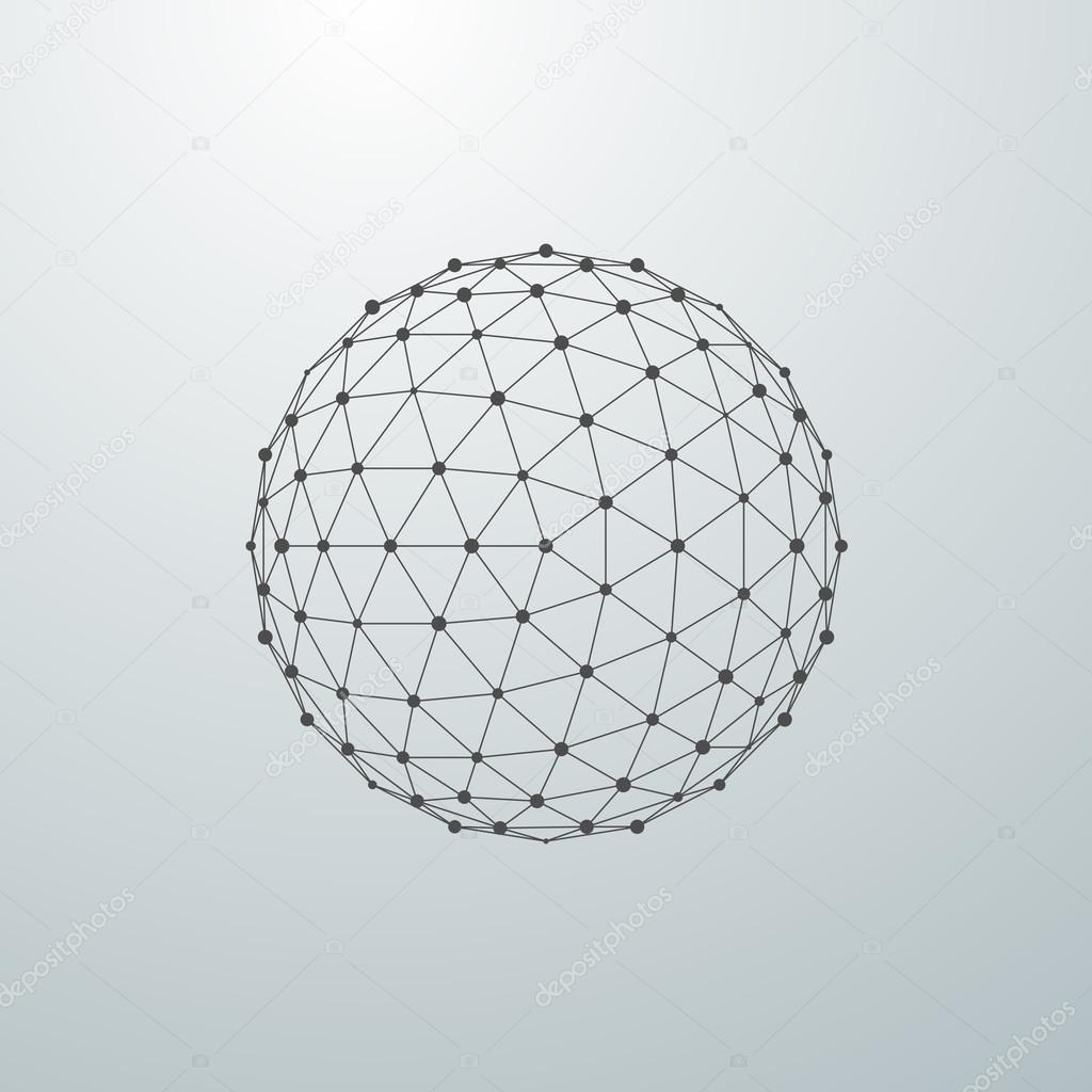 3D sphere with global line connections.