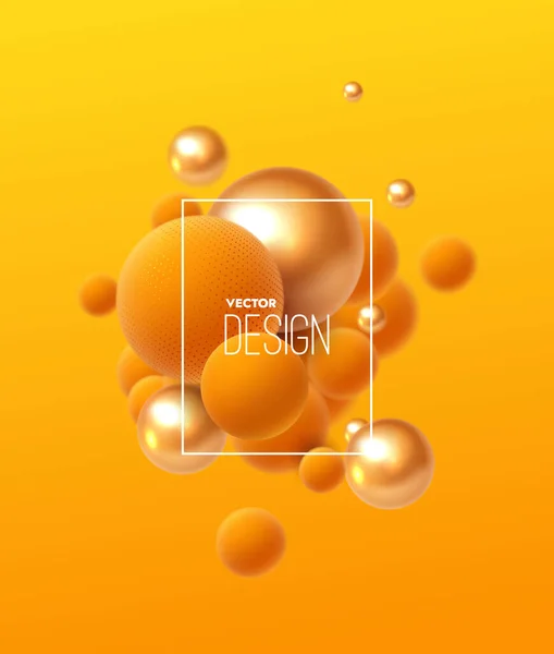 3次元球団を持つ抽象的な背景 オレンジと黄金の泡 縞模様のボールのベクトルイラスト 現代の流行のバナーやポスターデザイン — ストックベクタ