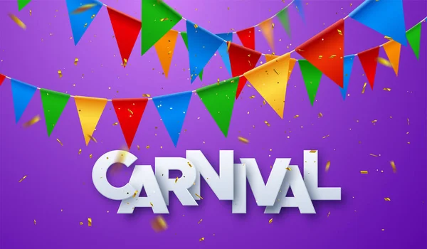 Banner Carnaval Etiqueta Papel Blanco Con Confeti Dorado Brillante Banderas — Vector de stock