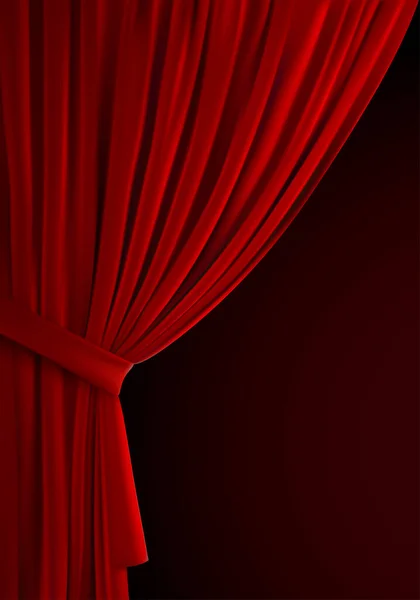 Красный Занавес Реалистичная Векторная Иллюстрация Текстильные Шторы Сложенная Бархатная Ткань — стоковый вектор