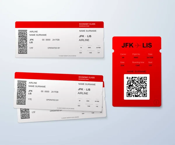 Airline Boarding Pass Templates Vector Illustration Flight Tickets Layout Code — Stock Vector