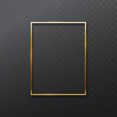 Şeffaf koyu arkaplanda izole edilmiş klasik altın çerçeve. Işıldayan altın sınırının gerçekçi temsili. Tasarım için dekoratif öge