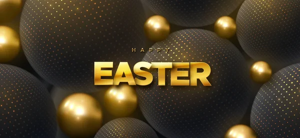 Happy Easter Vector Holiday Illustration Golden Sign Geometric Black Background — Stock Vector