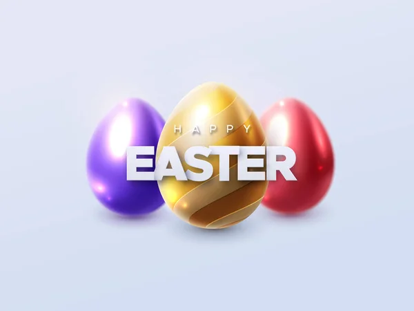 Veselé Velikonoce Vektorové Svátky Ilustrace Bílého Znamení Lesklé Barevné Velikonoční — Stockový vektor