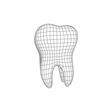 beyaz üzerinde izole 3D Çokgen diş. Vektör diş hekimliği Illustration. Tıbbi veya sağlık konsepti. Tel kafes simgesi