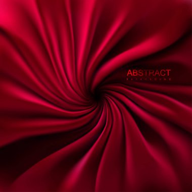Kırmızı ipeksi kumaş. Soyut arkaplan. Vektör 3 boyutlu illüstrasyon. Katları ve perdeleri olan gerçekçi bir tekstil. Tasarım için dekorasyon ögesi