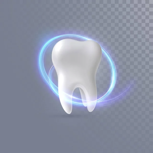 Realistyczny Ząb Neonowym Światłem Odizolowanym Przezroczystym Tle Ilustracja Dentystyki Wektorowej — Wektor stockowy