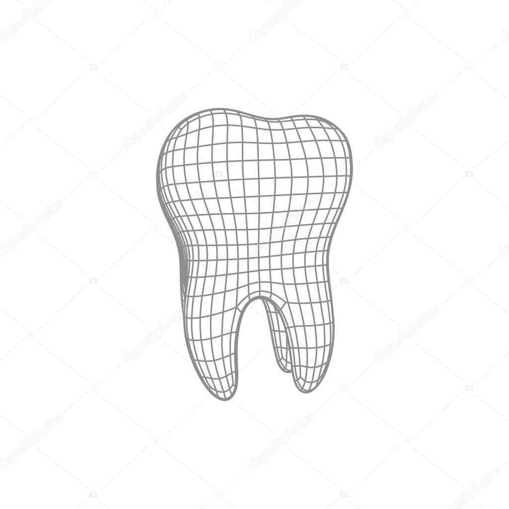 3d polygonal tooth isolated on white. Vector dentistry illustration. Medical or healthcare concept. Wire mesh icon